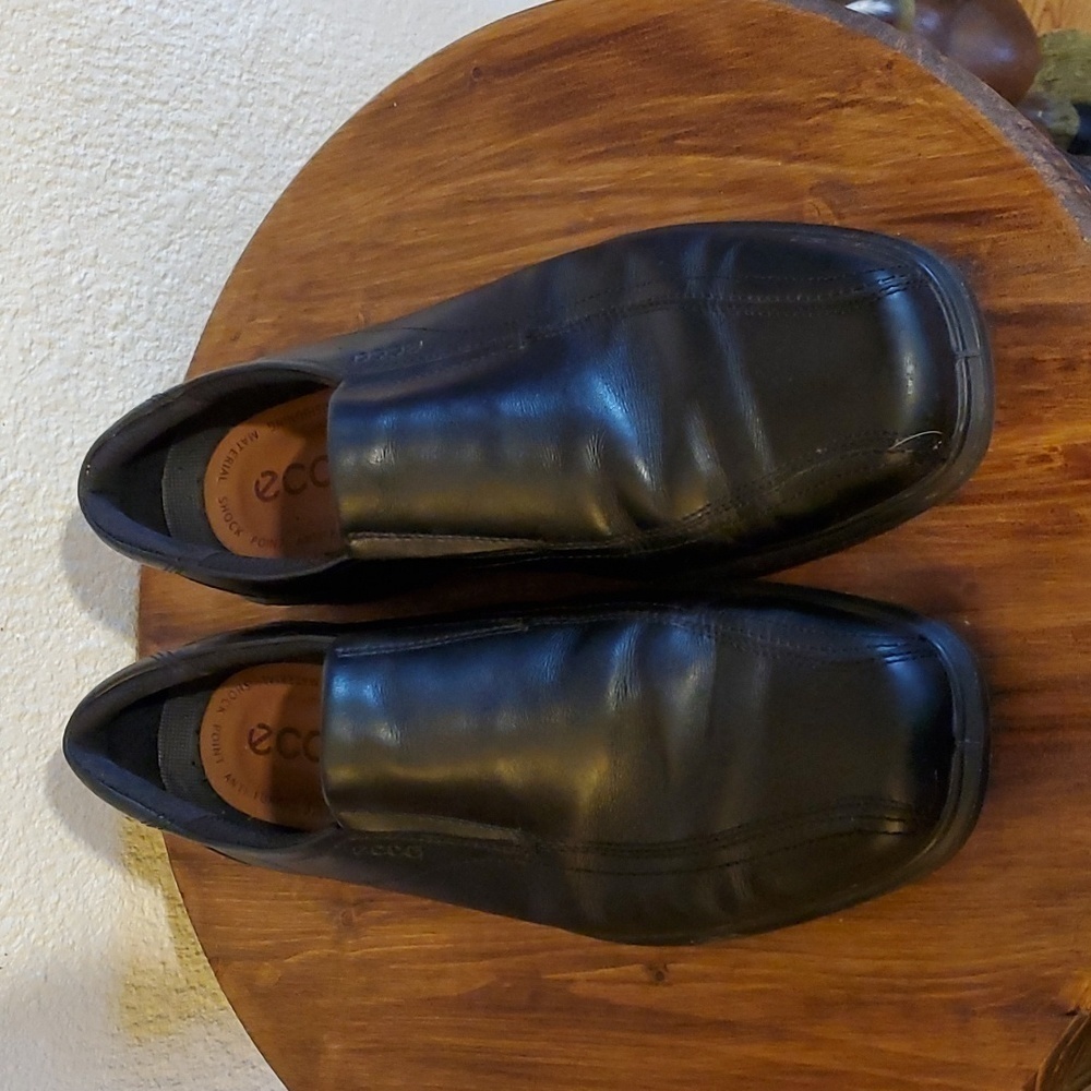Ecco- Mens Black Leather Slip On Loafers Dress Shoes Comfort New! Sz.13